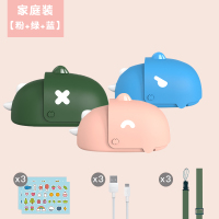 挂脖小风扇学生儿童随身迷你 小电风扇納丽雅便携式懒人挂脖子可爱卡通创意 家庭套装[格瑞龙·绿+米娅龙·粉+布鲁龙·蓝]