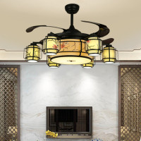 中式吊扇灯客厅风扇灯餐厅纳丽雅(Naliya)卧室家用带电风扇吊灯一体智能灯具 梅花8头[变频]变光遥控