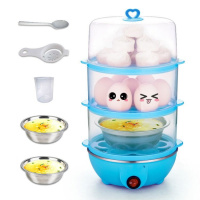 多功能早餐机煮蛋器 纳丽雅蒸蛋机器 350W 奶瓶  自动断电 家用 蓝三平盖+2钢碗+分离器+量杯勺子
