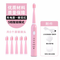 电动牙刷抖音网红家用充电式软毛纳丽雅全自动防水情侣声波牙刷 五档充电款樱花红6刷头