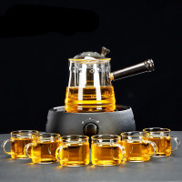 普洱煮茶器电热泡茶壶小型煮茶炉茶具烧水壶套装家用玻璃蒸茶器 圆融电陶炉(黑)+观语壶+白把6杯