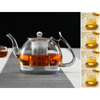 电磁炉玻璃烧水壶 玻璃茶壶带过滤网 纳丽雅电磁炉茶具平底壶燃气烧水壶 特价A款配4玻璃杯
