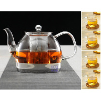 电磁炉玻璃烧水壶 玻璃茶壶带过滤网 纳丽雅电磁炉茶具平底壶燃气烧水壶 特价B款配4玻璃杯