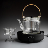 耐高温纳丽雅玻璃蒸煮茶壶电陶炉煮茶器套装蒸汽蒸茶器全自动家用煮茶炉 —雅黑+双内胆锤纹