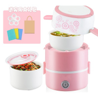 电热饭盒保温烘焙精灵可插电自加热蒸煮带饭便当上班族便携桶学生宿舍 粉色陶瓷双层