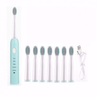 电动牙刷成人洁面美齿二合一女学生充电声波纳丽雅(Naliya)家用牙刷软毛防水便宜 天蓝色8刷头