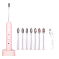 电动牙刷成人洁面美齿二合一女学生充电声波纳丽雅(Naliya)家用牙刷软毛防水便宜 粉色8刷头+底座