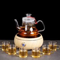 家用纳丽雅(Naliya)玻璃烧茶具套装水果电加热喝茶壶电热电陶炉电炉小型蒸煮茶器 梯形蒸茶壶加Q5陶炉橡木六杯