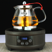 电磁炉专用烧水壶 纳丽雅耐热玻璃茶壶黑茶电陶炉煮茶器泡茶具套装 17款800ML+黑檀木色炉送4杯
