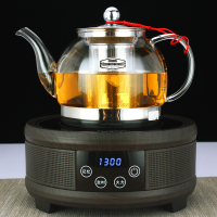 电磁炉专用烧水壶 纳丽雅耐热玻璃茶壶黑茶电陶炉煮茶器泡茶具套装 18款900ML+黑檀木色炉送4杯