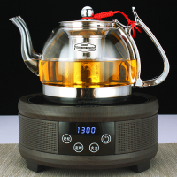 电磁炉专用烧水壶 纳丽雅耐热玻璃茶壶黑茶电陶炉煮茶器泡茶具套装 19款1000ML+黑檀木色炉送4杯