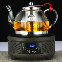 电磁炉专用烧水壶 纳丽雅耐热玻璃茶壶黑茶电陶炉煮茶器泡茶具套装 20款1200ML+黑檀木色炉送4杯