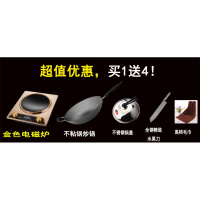 凹面电磁炉纳丽雅家用爆炒炉炒菜灶大功率3000W台式嵌入式凹型电瓷池炉 金色4件套不粘锅套3