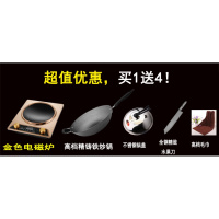 凹面电磁炉纳丽雅家用爆炒炉炒菜灶大功率3000W台式嵌入式凹型电瓷池炉 金色4件套精铸铁锅套5