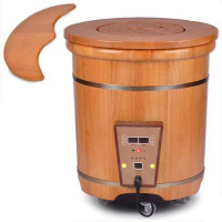 橡木泡脚桶电子加热恒温纳丽雅实木足浴盆洗脚木桶家用按摩熏蒸 40高包边加厚桶+熏蒸盖+W型盖+熏蒸罩+2盒泡脚粉