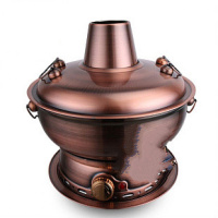碳电老北京火锅纳丽雅炉紫铜电炭两用仿古老式火锅木炭暖锅插电铜不锈钢 32cm直径古铜色(适合4-6人)