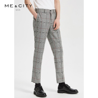 MECITY男装2019新款羊毛双色格纹商务西裤时尚直筒西装裤