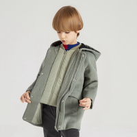[2件2折价:134]米喜迪mecity童装冬新款男童假两件连帽中长款双面呢大衣