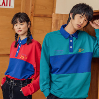 [2件2折价:39]美特斯邦威男女同款拼接长袖POLO卫衣新款春季