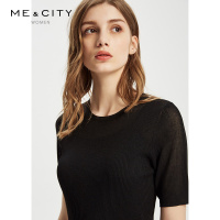 [1件5折价:75]MECITY女装夏纯色坑条修身圆领金属色简约多色针织T恤