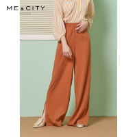 [1件5折价:95]MECITY女装2019夏季时尚高腰宽松阔腿裤脚开叉休闲长裤