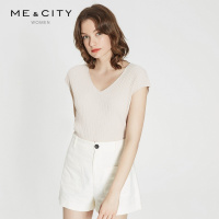 [1件5折价:85]MECITY女装夏简约优雅原宿风V领腰带上衣