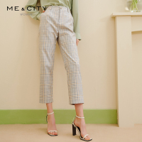 MECITY女装春季新款格纹休闲九分宽松直筒西裤