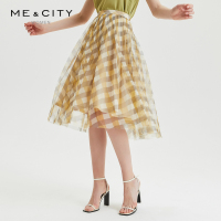 [1件5折价:95]MECITY女装春季新款格纹纱裙A字休闲中长半身裙