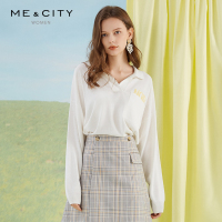 [2件2折价:40]MECITY女装春季新款宽松V领纯色薄款针织打底衫