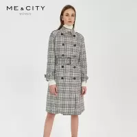 [1件5折价:315]羊毛混纺MECITY女装复古双排扣格纹风衣外套