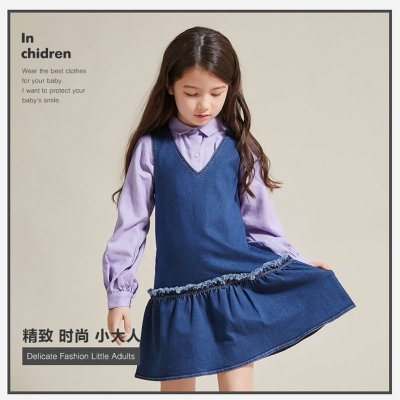 [1件5折价:127.5]米喜迪mecity童装春新款女童连衣裙V领简约牛仔背心裙