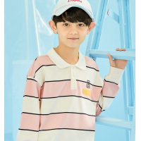 moomoo童装男女童衬衫中童学长风条纹POLO春新款中性休闲衬衫