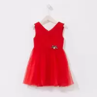 [2件3折价:99]米喜迪mecity童装女童层叠百褶网纱红色公主裙礼服连衣裙