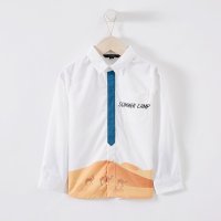 [1件3折价:70.5]米喜迪mecity童装夏新款男童假领带长袖衬衫个性撞色潮男衬衣