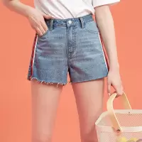 [2件2折价:19]美特斯邦威牛仔短裤女夏季潮流运动织带装饰合体牛仔短裤