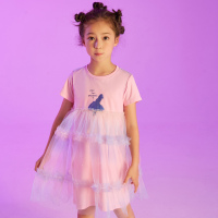 [2件2折价:55]moomoo童装女童连衣裙夏新款女童迪士尼爱丽丝渐变网纱连衣裙