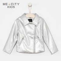 [2件2折价:38]米喜迪mecity童装春新款女童时尚银色机车皮夹克潮酷外套