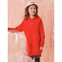 [1件5折价:87.5]moomoo童装女童卫衣春秋装新款儿童刺绣长款连帽卫衣裙女孩洋气潮