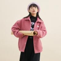 美特斯邦威仿羊羔绒外套女新款冬季纯色简约韩版开衫女士夹克