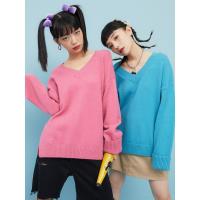 美特斯邦威V领套头毛衣女新款秋季都市时尚纯色长袖毛衫女