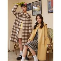 [1件5折价:399.5]美特斯邦威中长大衣女新款秋季都市宽松格纹长款风衣女