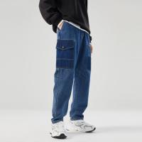 美特斯邦威牛仔裤男深色新款冬季韩版潮流初冬磨毛多袋萝卜裤