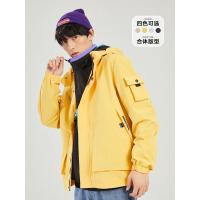 [1件5折价:120]美特斯邦威防泼水外套男连帽新款秋季可收纳帽潮工装夹克男