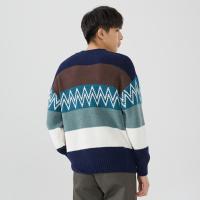 美特斯邦威撞色条纹毛衣男新款冬季宽松简约费尔岛提花毛衫男