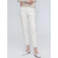 绵羊毛MECITY女装春秋直筒锥形裤翻折脚口宽松九分休闲裤女