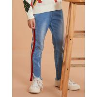 [2件2折价:20]米喜迪mecity童装秋新款女童侧缝拼织带修身牛仔长裤