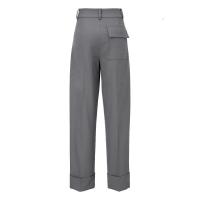 [2件2折价:62]MECITY女装春季新款休闲职业商务修身纯色梭织翻边直筒裤女