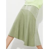 MECITY女装21春季新款撞色高腰中长款韩版不规则缎面半裙女