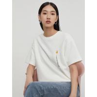 [1件5折价:75]MECITY女装21春季新款简约大方休闲潮流时尚刺绣图案短袖T恤女