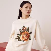[2件2折价:73]MECITY女装春季新款毛衣圆领潮流绣花图案长袖针织套头毛衫女